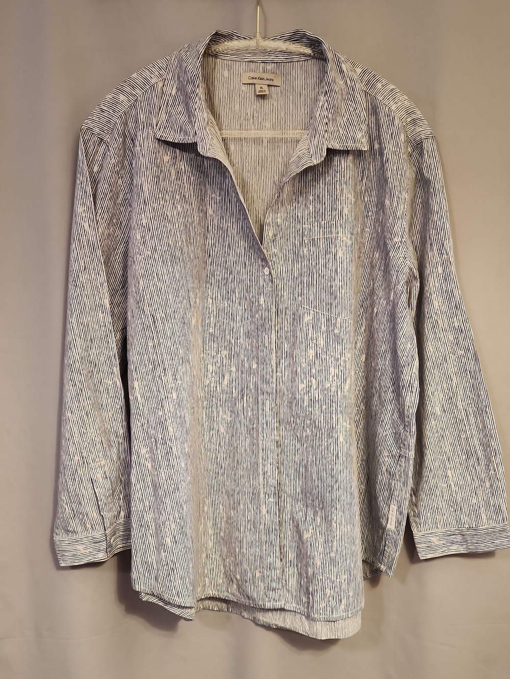 Calvin Klein Blue and White Striped Button-Down Shirt